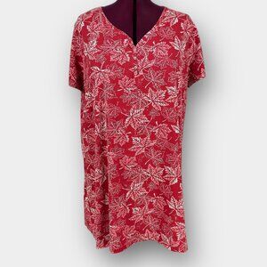 EH! 2X Red Leaf Print Henley Sleep Shirt Nightgown‎ Short Sleeve